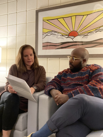 THE PEACEFUL PAIR Heidi Butz and KJ Johnson talk over ways to help students in the upcoming semester. “I want to be the counselor I needed ” said Johnson.