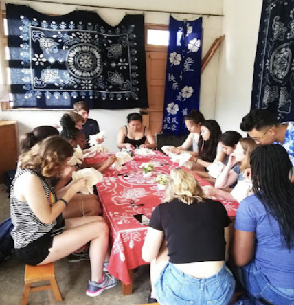 SEW, A NEEDLE PULLING THREAD Greenhills Chinese students learning to sew during the trip to China in 2019