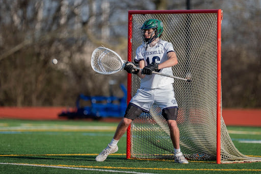 Lockdown. Ben Formicola ‘24 prepares to block an on-goal shot against North Farmington earlier this year. “ I didn’t think we were gonna win”, said Formicola. “We were all kind of in shock.”
