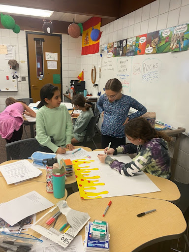 SERVICE STARS: Annabelle Brummett ‘30, Saanvika Nichani ‘30, and Audrey Vaidya ‘30 participate in R.O.C.K.S (Ripples of Caring and Kindness in School) service club. R.O.C.K.S is one of many clubs at Greenhills aimed at helping students find their passions and give back to the community, which can be quite the task. “It was a little crazy organizing 310 kids into 18 clubs and organizing 310 kids into 18 more clubs,” said Maldonado. “But they did a good job.”