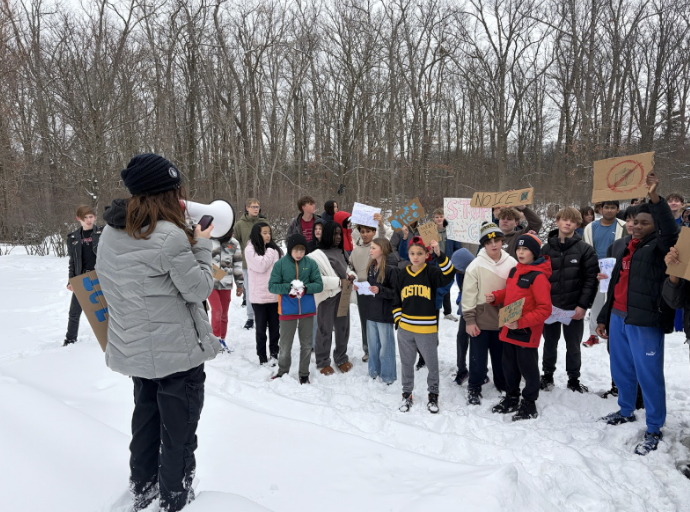 LEARNING THROUGH ACTION As part of the walkout, Cherry Andrews ‘26 delivered a speech that highlighted the importance of political awareness and student engagement. “I was a little scared because I was told I couldn’t make it political, but people cheered and talked to me after, which made it feel worthwhile,” said Andrews.